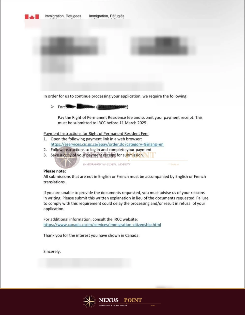 Privacy-safe preview of Canadian immigration decision letter