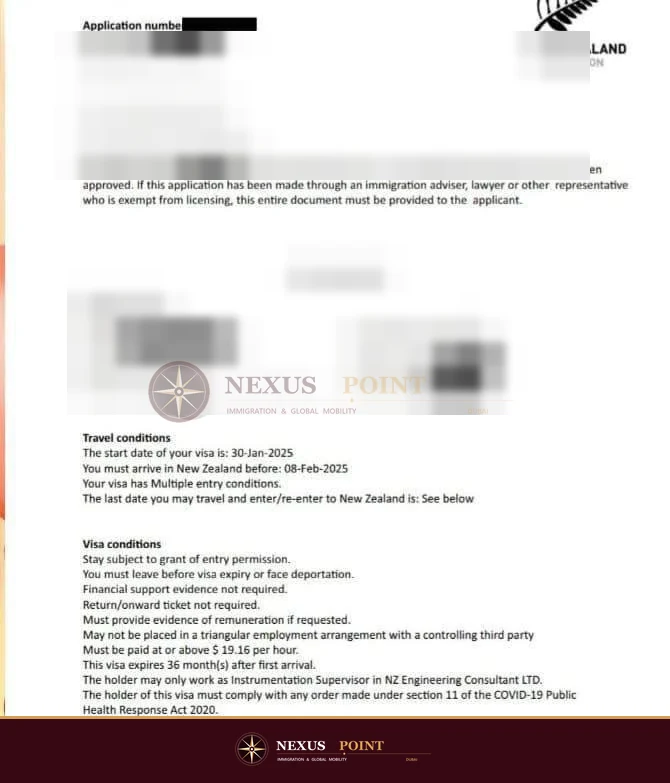 Privacy-safe preview of New Zealand visa decision letter