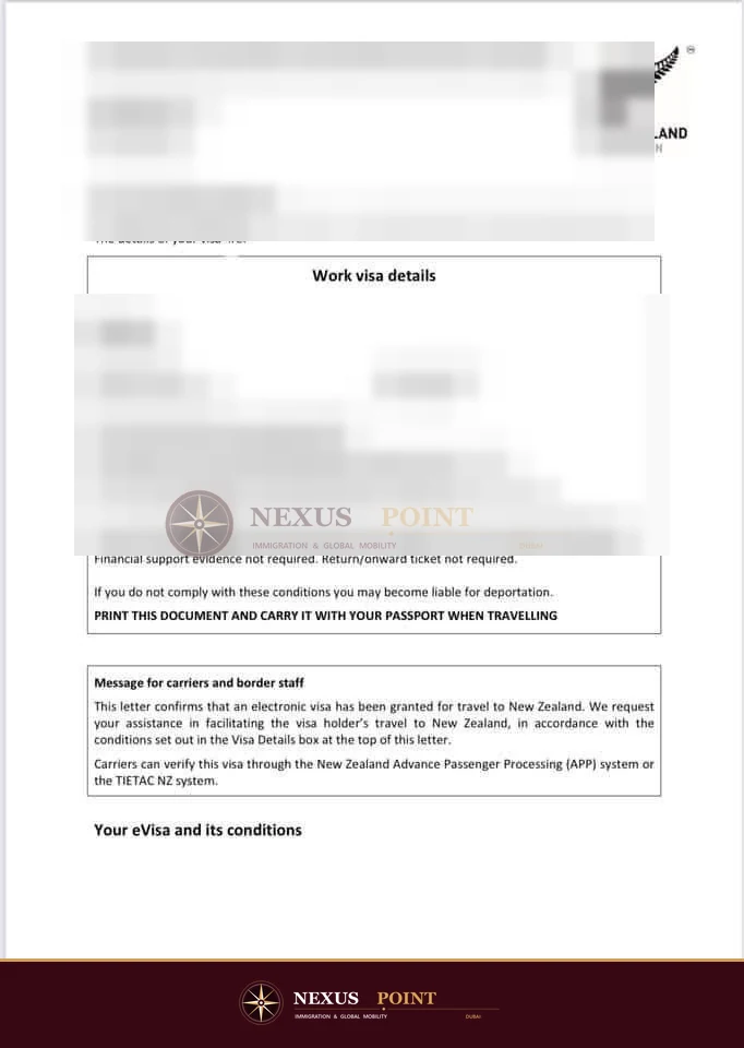 Privacy-safe preview of New Zealand visa decision letter